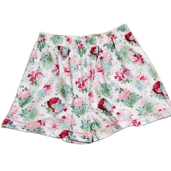 Sugar Bee Womens Sz XL Pajama Shorts Set Pink Succulent Button Front - Picture 8 of 16